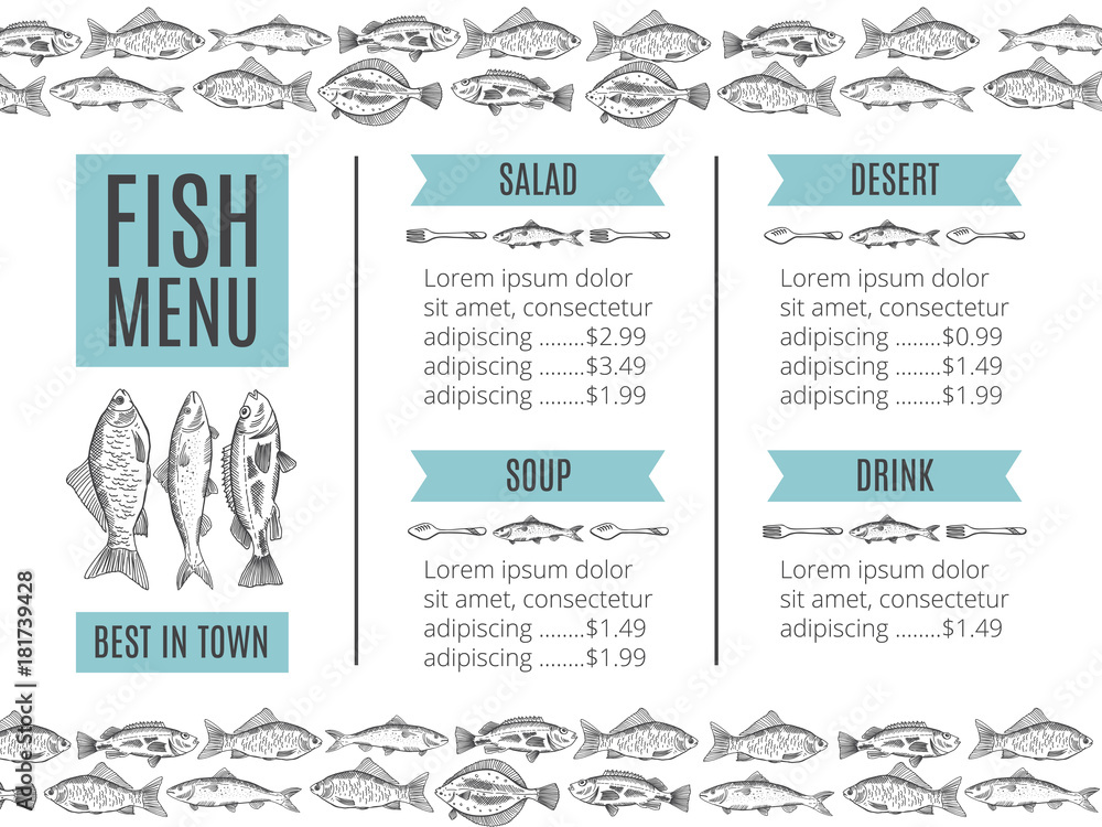vector illustration of seafood for restaurant menu