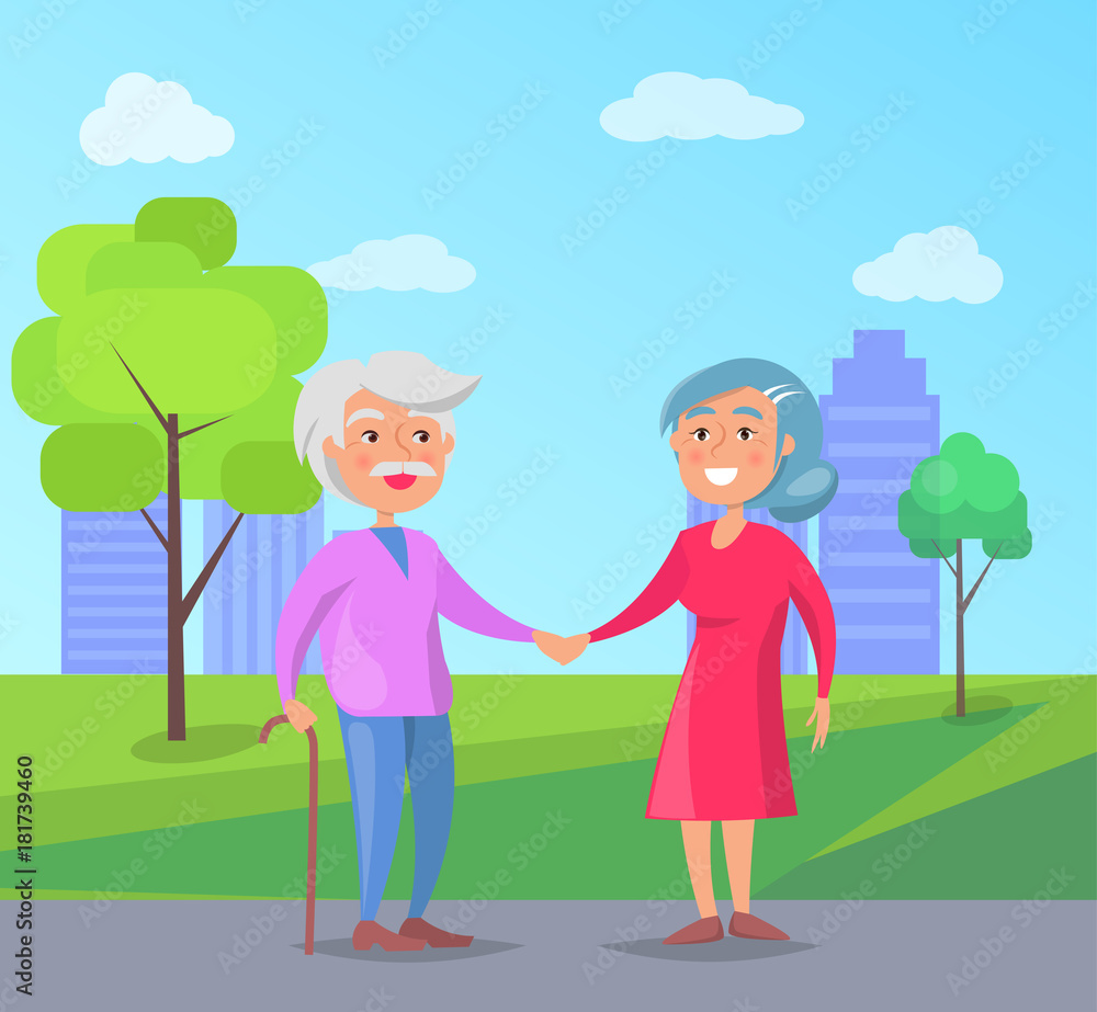 Happy Grandparents Day Senior Couple Walk Together Happy Grandparents Day Senior Couple Walk Together