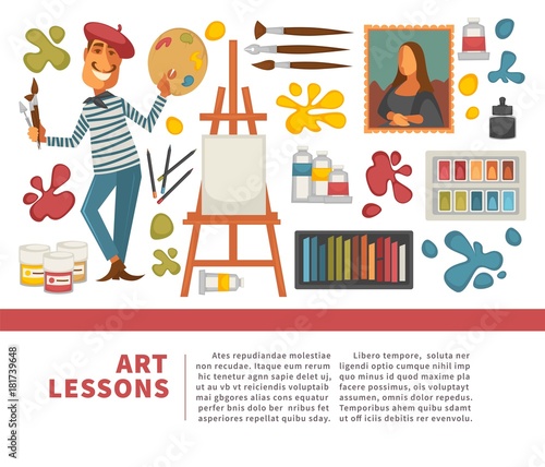 Artist painting tools and artistic materials poster.