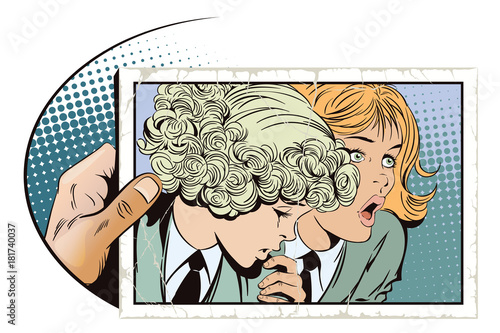 Two girls are talking.  Stock illustration.