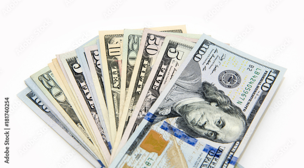 Various US dollar banknotes (5, 10, 20, 50, 100 Dollar). Various US dollar banknotes (5, 10, 20, 50, 100 Dollar).