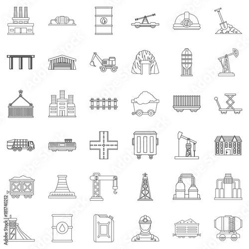 Plant icons set, outline style