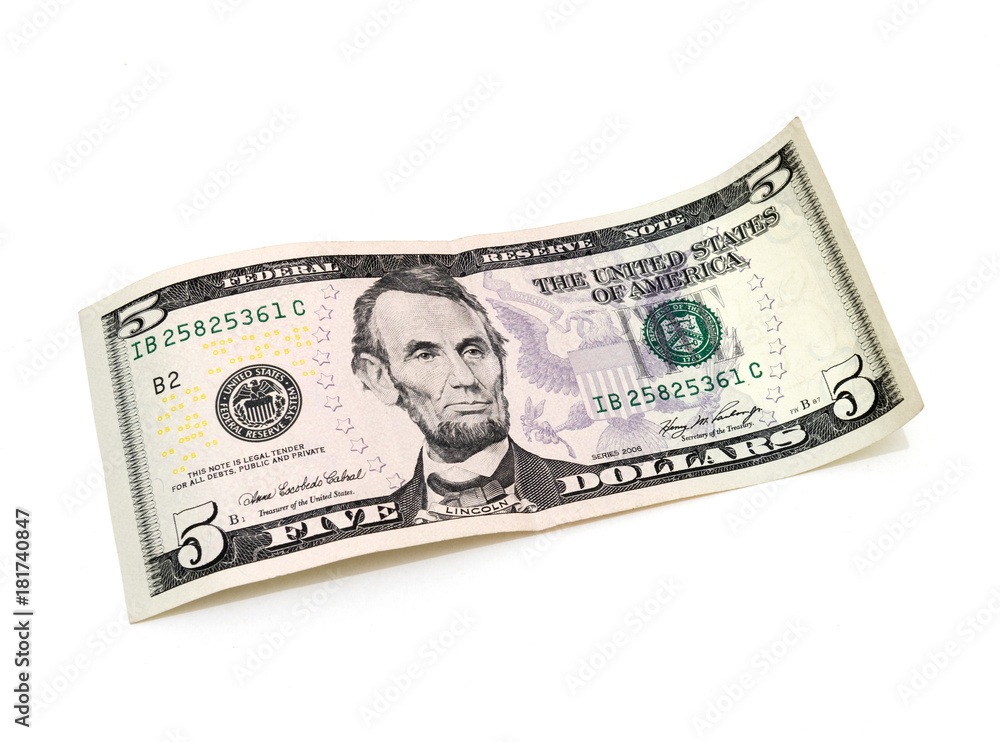 5 dollars banknote isolated on white background 5 dollars banknote isolated on white background