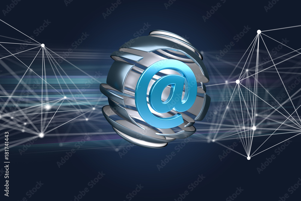 Arobase symbol displayed in a sliced sphere - 3D render Arobase symbol displayed in a sliced sphere - 3D render