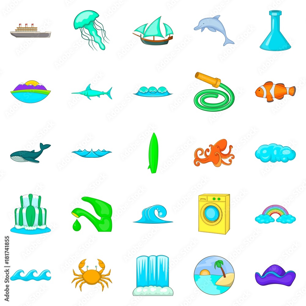 Backwash icons set, cartoon style Backwash icons set, cartoon style