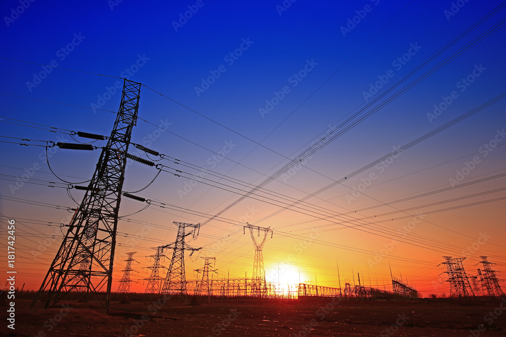 Sunset silhouette of pylon