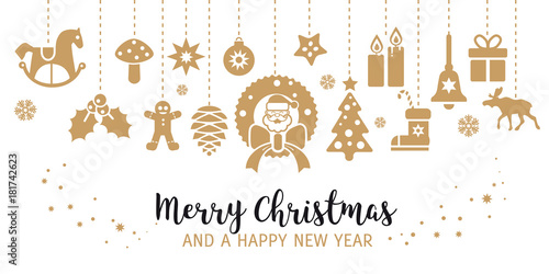 Weihnachtskarte mit weihnachtlicher Dekoration - Vektor Illustration mit freigestellten Weihnachts icons