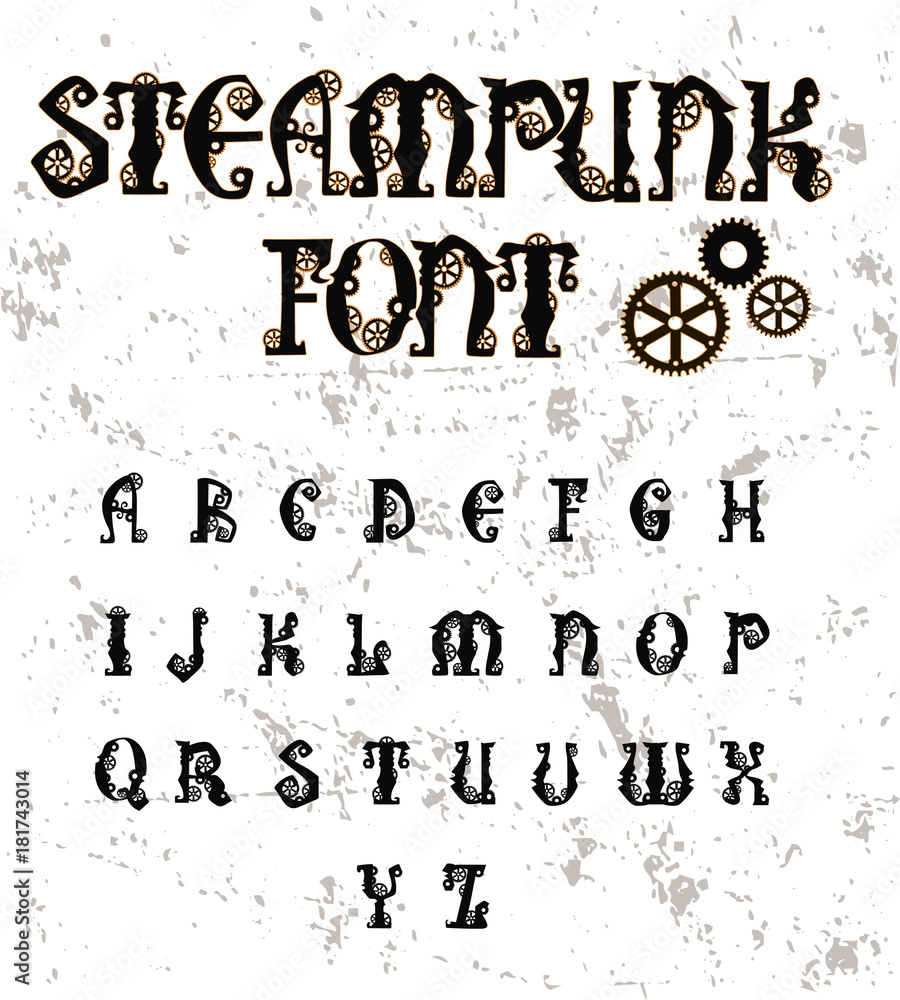 Steampunk Font - Retro alphabet font. Stock Vector | Adobe Stock