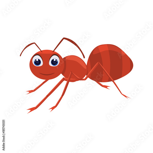 Cute ant character with cartoon style. Solid and flat color style design.