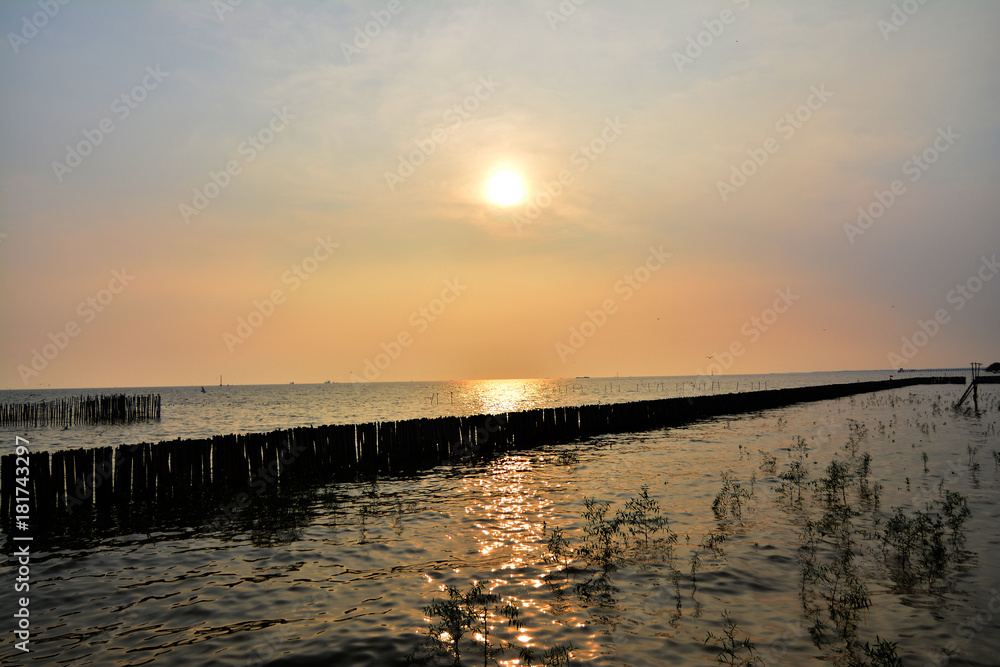 The last sun light near the sea on long holiday vacation