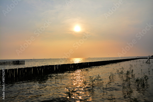 Fototapeta Naklejka Na Ścianę i Meble -  The last sun light near the sea on long holiday vacation