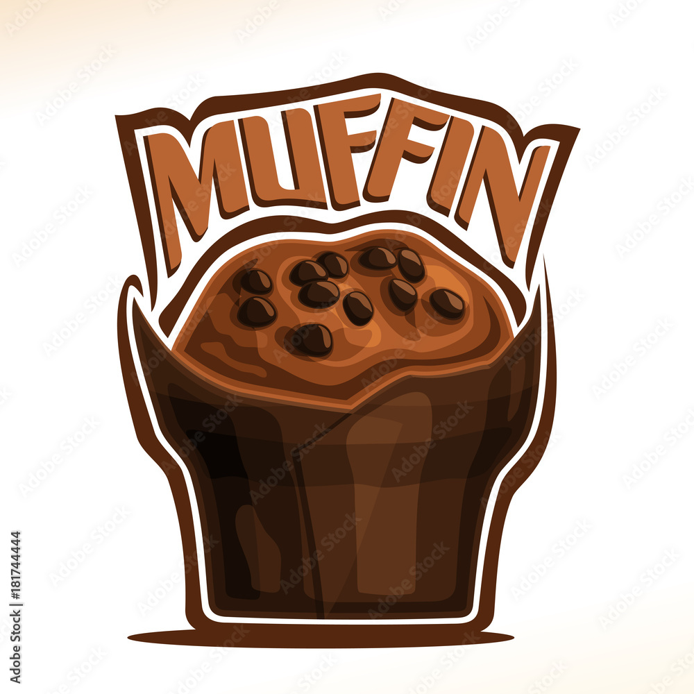 Vector logo for Chocolate Muffin, original font for word muffin, poster