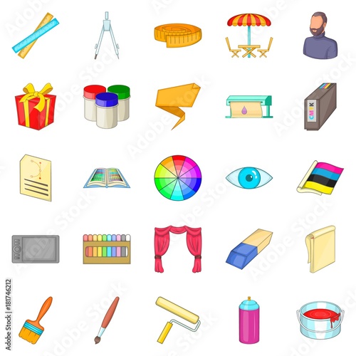 Artist icons set, cartoon style