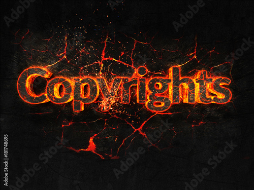 Copyrights Fire text flame burning hot lava explosion background.