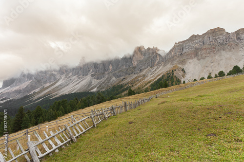 Wooden fence from a pasture in Val di Funes in Italy