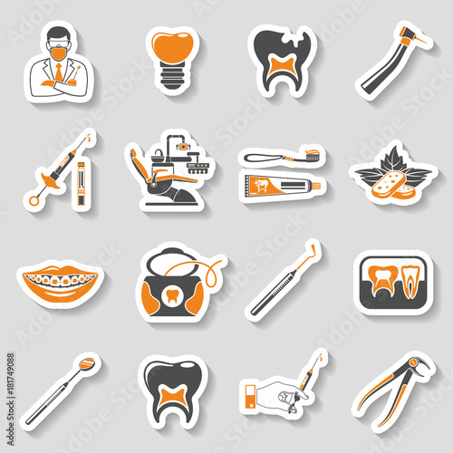 Dental Services sticker two color Icons Set