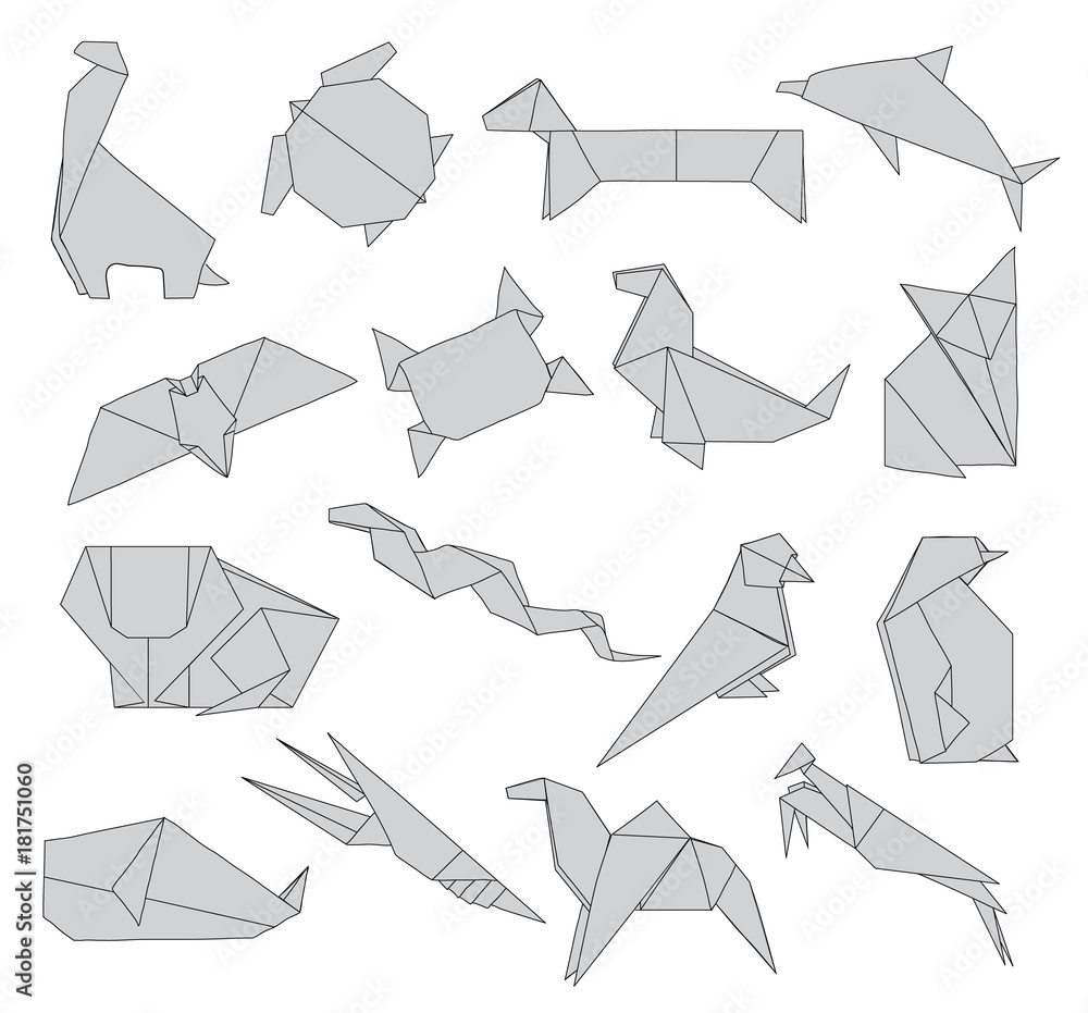 Animals origami set of wild animals creative decoration 2d Stock  Illustration | Adobe Stock