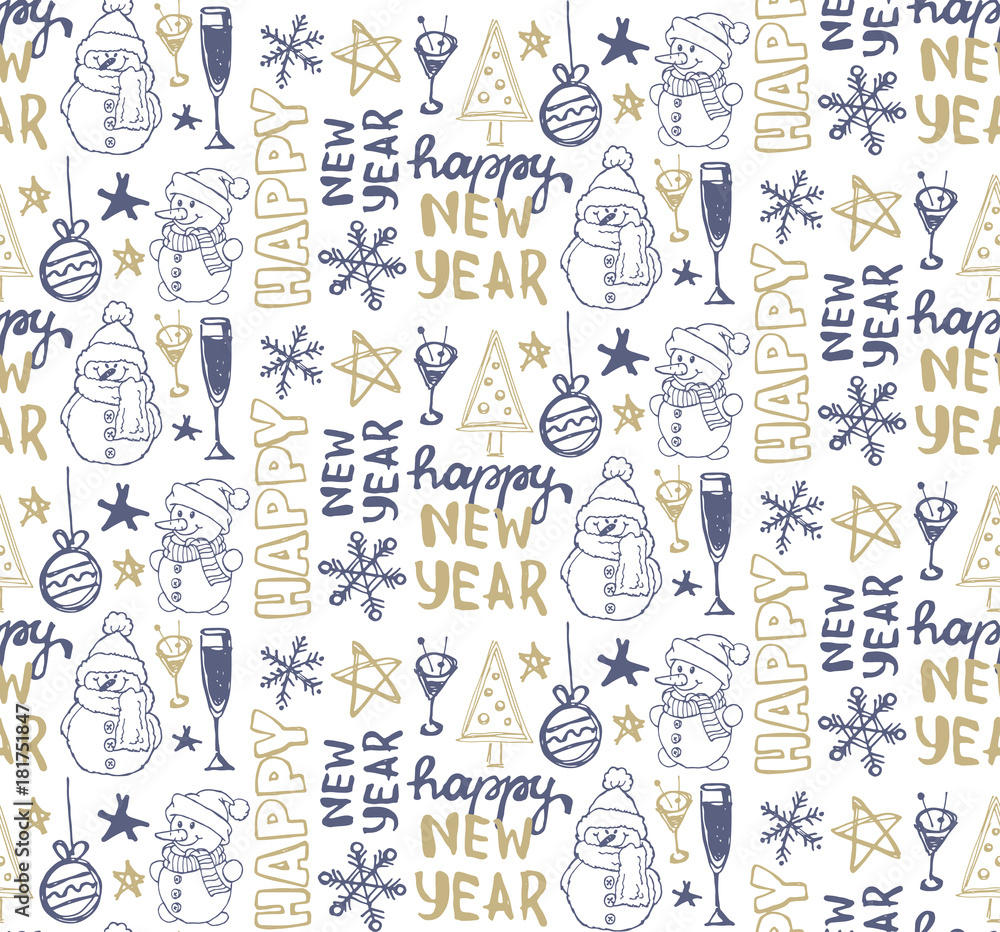 Happy new year - pattern hand drawn doodle