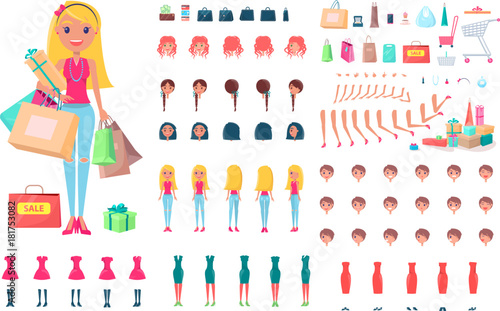 Cheerful Woman on Shopping Spree Illustration