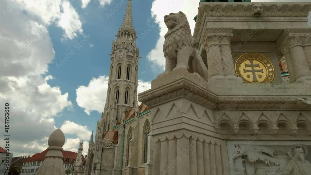 Jib style camera rise to reveal Matthias Church in Budapest Hungary Jib style camera rise to reveal Matthias Church in Budapest Hungary