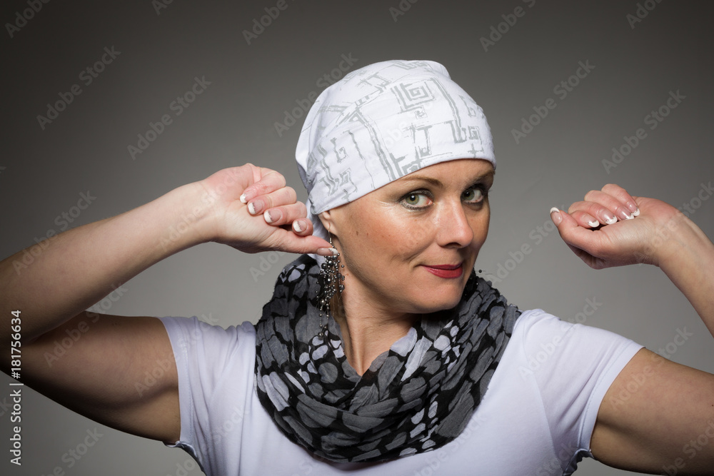 beautiful woman cancer patient wearing headscarf beautiful woman cancer patient wearing headscarf