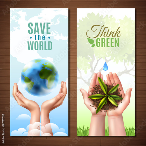 Ecology Realistic Hands Banners