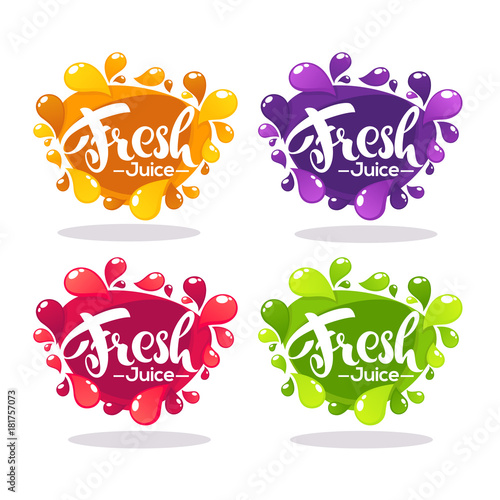 vector collection of bright bubbles frames  stickers, emblems and banners for fruit and berry fresh juice