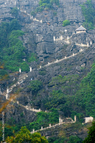 Stairway up of Hang Mua (Mua Cave) with Lying dragon Top on Mua cave Tamcoc view, in NinhBinh province, Vietnam