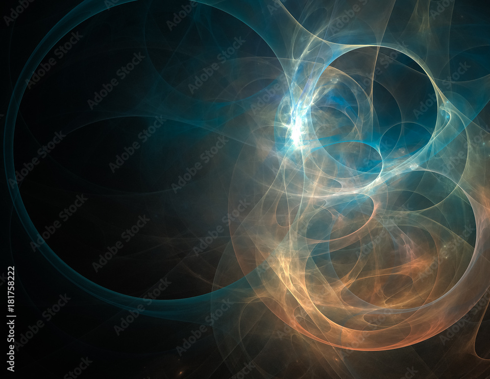 beautiful blue orange fractal chaos wave on black background (can be used as abstract background)