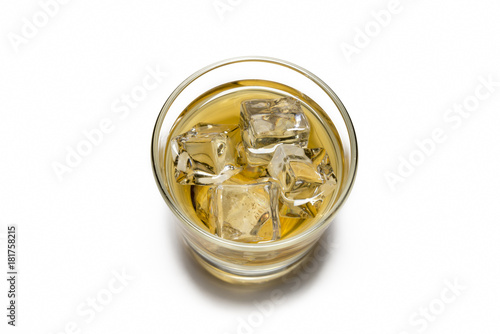 Glass Of Whisky With Ice Isolated On White Background