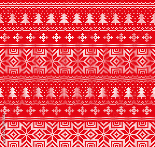 Fotografia, Obraz Winter festive Christmas knitted pattern woolen knitted