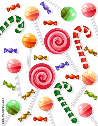 Lollipop and candy pattern Vector realistic on white background