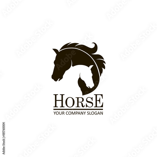 monochrome emblem of horse head on white background