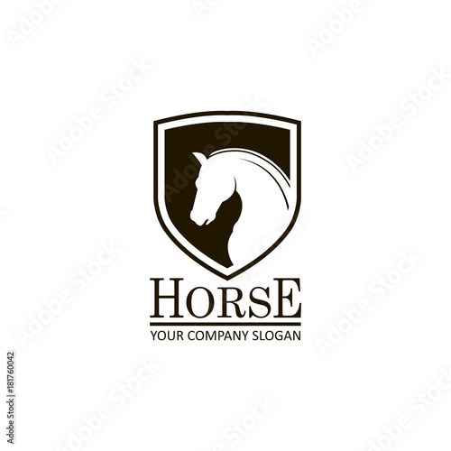 monochrome emblem of horse head on white background