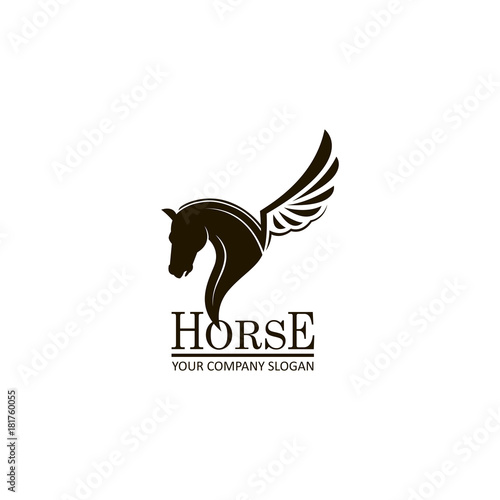 monochrome emblem of horse head on white background