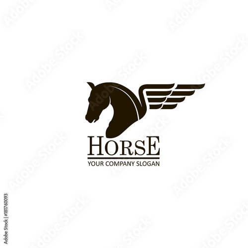 monochrome emblem of horse head on white background