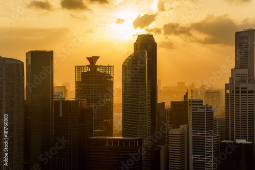 Singapore city skyline at sunset conctruction and modern architecture