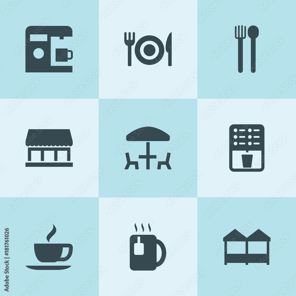 Set of 9 cafe filled icons Set of 9 cafe filled icons