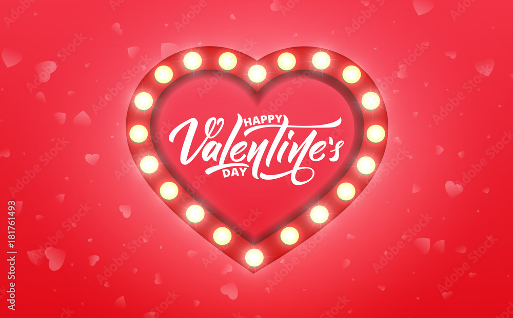 Valentines Day. Banner for Valentine's Day sale, promotion, discounts etc. Valentine's background with script lettering and marquee glowing heart Valentines Day. Banner for Valentine's Day sale, promotion, discounts etc. Valentine's background with script lettering and marquee glowing heart