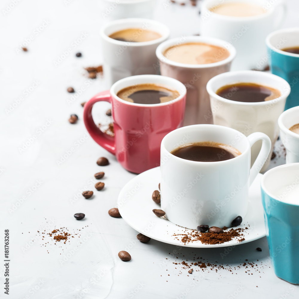 Different coffee mugs and cups for breakfast Different coffee mugs and cups for breakfast