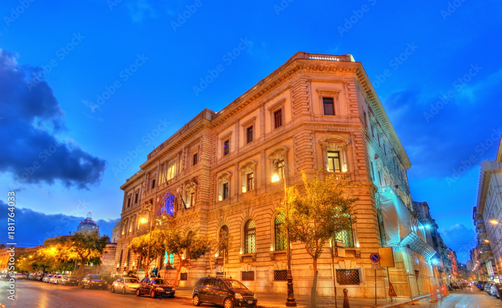 The Bank of Italy building in the old town of Palermo, Sicily