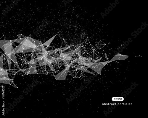 Abstract vector background with white cybernetic particles.