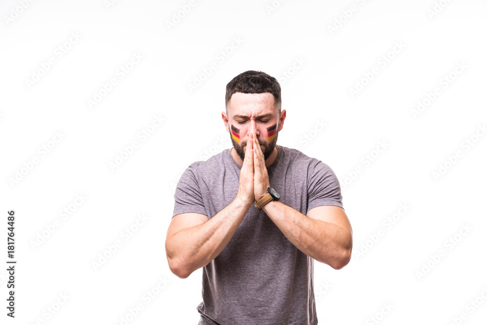Pray for Germany. Germany football fan pray for game of Germany national team on white background. Football fans concept. Pray for Germany. Germany football fan pray for game of Germany national team on white background. Football fans concept.