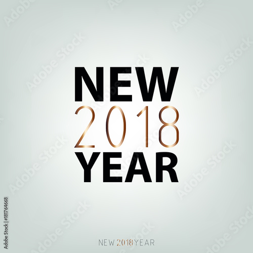 Happy New Year 2018. New Year flat designed vector background with gold color. Calligraphic text