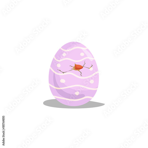 Cartoon cute chic hatching painted pink egg. Easter symbol. Vector flat designed illustration.