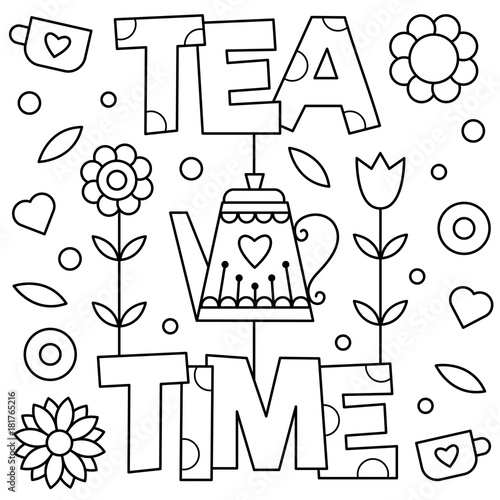 Tea time. Coloring page. Vector illustration.