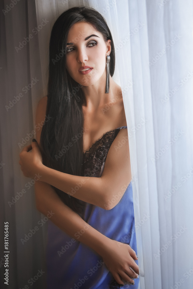 Fashion sexy brunette woman in boudoir lace dress. Portrait of sensual beautiful bride boho style. Beauty lady with long hair and bridal makeup. Vintage lady. Fashion sexy brunette woman in boudoir lace dress. Portrait of sensual beautiful bride boho style. Beauty lady with long hair and bridal makeup. Vintage lady.