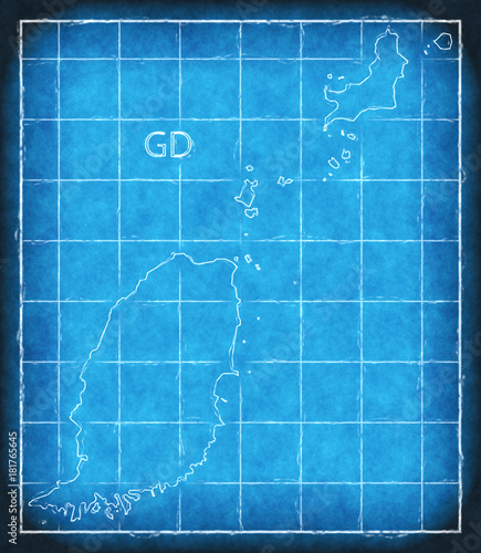 Grenada map blue print artwork illustration silhouette