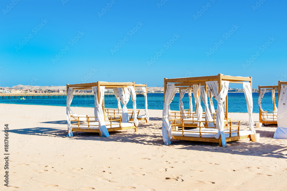 Fototapeta premium Chill lounge zone on the sandy beach