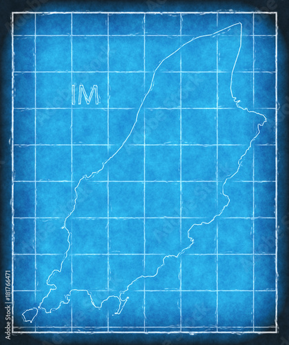 Isle of Man map blue print artwork illustration silhouette